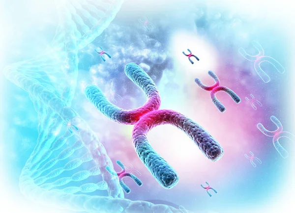 科学のバックグラウンドで染色体 3Dイラスト — ストック写真