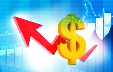 İş oku dolar değerindeki artışı gösteriyor. 3d illüstrasyon