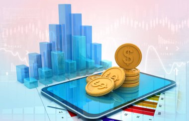 İş grafikleri ve mali raporlar. 3d illüstrasyon