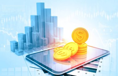 İş grafikleri ve mali raporlar. 3d illüstrasyon