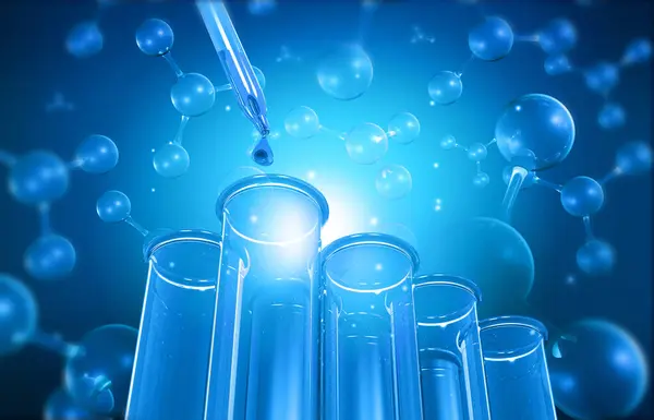 Testbuizen Met Wetenschappelijke Achtergrond Testbuizen Met Moleculen Illustratie — Stockfoto
