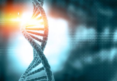 Bilim geçmişinde DNA ipliği var. Genetik mühendisliği kuyruksokumu. 3d illüstrasyon