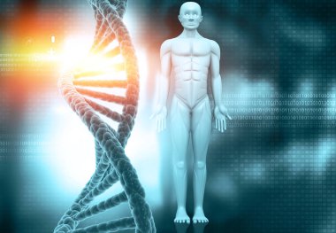 DNA 'sı bilim geçmişinde olan bir adam. 3d illüstrasyon