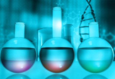 Laboratuvar ekipmanları bilim araştırma laboratuarında. Mavi bilimsel altyapı. 3d illüstrasyon
