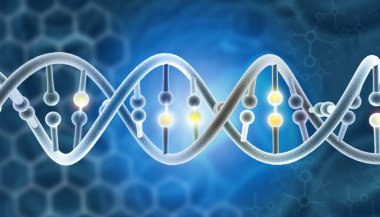 Bilimsel arkaplanda DNA. 3d illüstrasyon