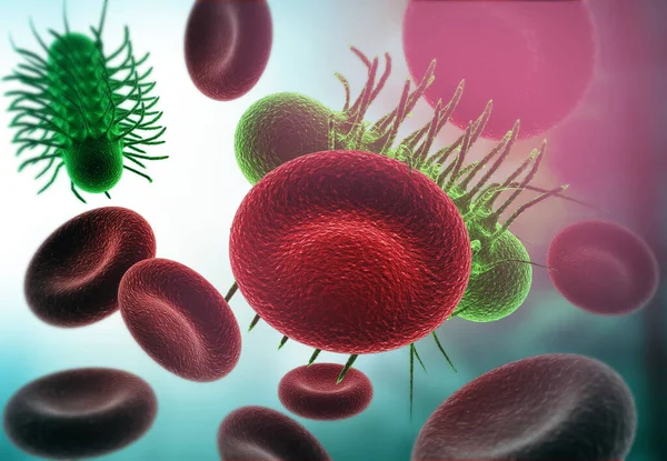 Glóbulos Vermelhos Vírus Bactérias Com Antecedentes Médicos Ilustração — Fotografia de Stock