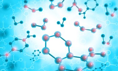 Bilimsel geçmişe sahip atom molekül yapısı. 3d illüstrasyon