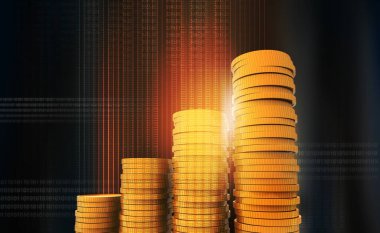 Altın sikke büyüme grafiği. 3d illüstrasyon