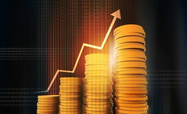 Altın sikke büyüme grafiği. 3d illüstrasyon