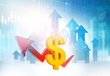 İş oku dolar değerindeki artışı gösteriyor. 3d illüstrasyon