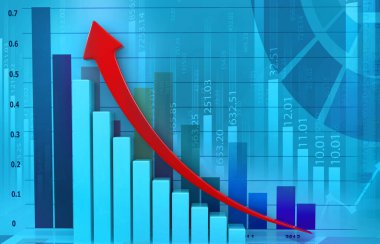 Finansal grafik çizelgesi ve soyut bir geçmişi var. 3d illüstrasyon