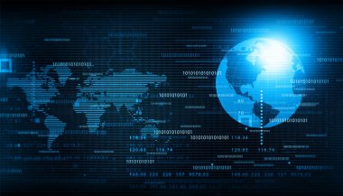 İkili Kod Mavi Arkaplanı olan dijital dünya. 3d illüstrasyon