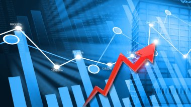 İşletme oku borsa büyümesini gösteriyor. 3d illüstrasyon
