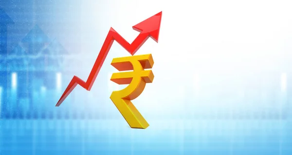 Pohybující Šipkový Graf Ukazující Růst Indické Rupie Symbol Rupie Šipkovým — Stock fotografie