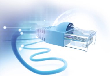 İnternet teknolojisi geçmişinde internet kablosu. 3d illüstrasyon