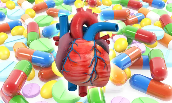 Menselijke Hart Anatomie Medicijn Pillen Achtergrond Illustratie — Stockfoto