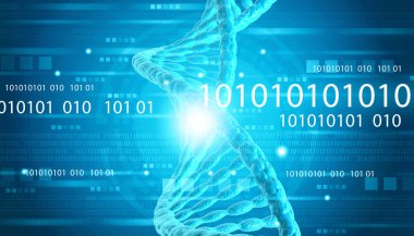 Teknoloji geçmişinde DNA ipliği var. 3d illüstrasyon
