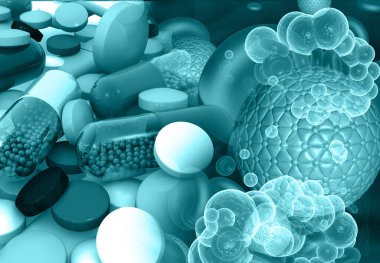 Tıbbi ilaçlarla ölümcül Coronavirus. 3d illüstrasyon