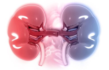 Böbrek yapısının anatomisi. 3d illüstrasyon