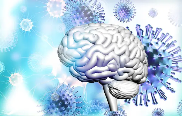 Human brain on virus background. science background. 3d illustration