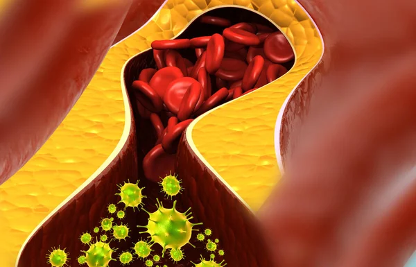 血流におけるウイルス 科学の背景について 3Dイラスト — ストック写真