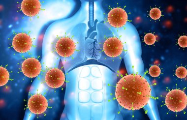 Virüs insan vücuduna saldırıyor. 3d illüstrasyon