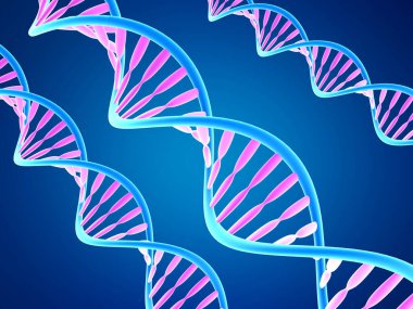 Mavi arka planda DNA ipliği. 3d illüstrasyon
