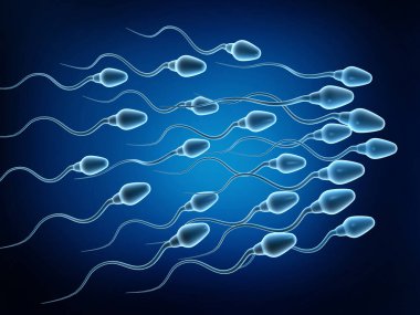 Sperm hücreleri hareket ediyor. 3d illüstrasyon