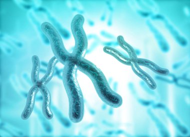 Tıbbi arka planda kromozom. 3d illüstrasyon