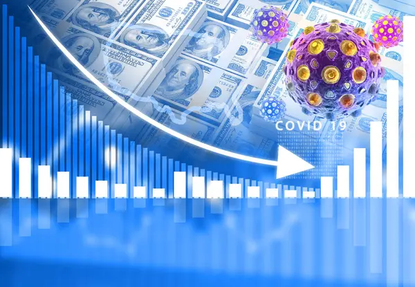 金融危机图表 影响经济的头孢病毒 3D说明 — 图库照片