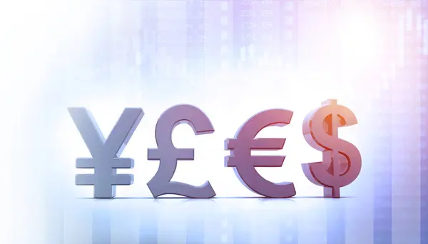 Symboly Globální Měny Yen Libra Euro Dolar Ilustrace — Stock fotografie