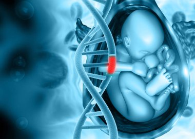 Hasarlı DNA ve fetüs. 3d illüstrasyon