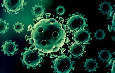 Bilimsel arka planda Coronavirus hücresi. 3d illüstrasyon