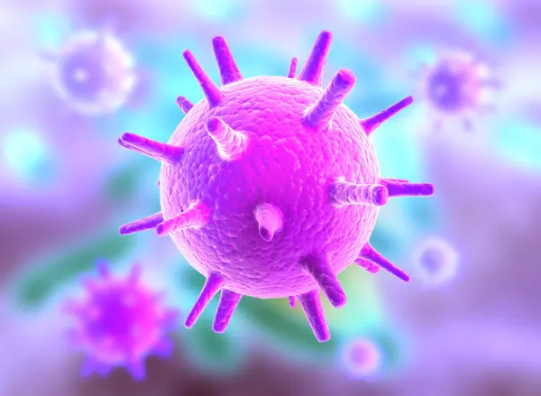 新型コロナウイルスの概念 コロナウイルス3Dイラストの顕微鏡ビュー — ストック写真