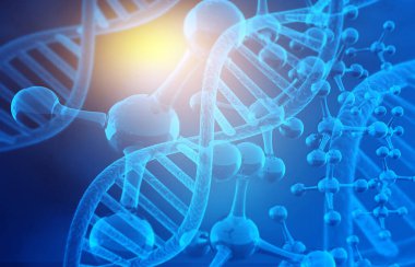 DNA 'lı soyut moleküller. 3d illüstrasyon