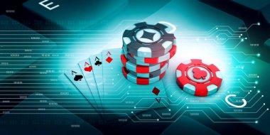 Online rummy playing. 3d illustration	 clipart