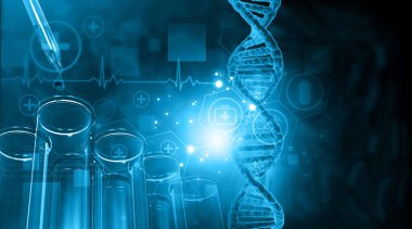 DNA iplikli test tüpleri. Bilimsel geçmiş. 3d illüstrasyon