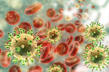 Coronavirus salgını, kırmızı kan hücreli koronavirüsler. 3d illüstrasyon