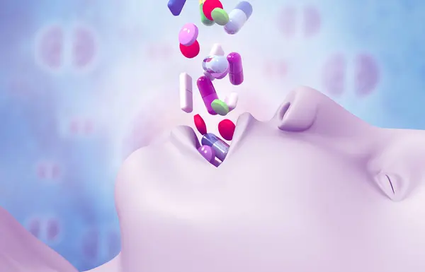 人間の口の中の医学薬品 3Dイラスト — ストック写真