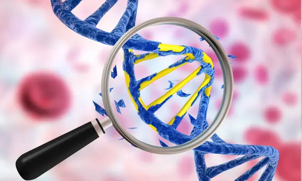 Büyüteçli Dna Genetik Mühendislik Konsepti Illüstrasyon — Stok fotoğraf