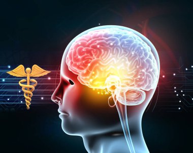 Tıbbi geçmişinde insan kafası anomalisi var. 3d illüstrasyon