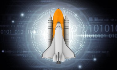 Soyut arka planda uzay mekiği olan roket. 3d illüstrasyon