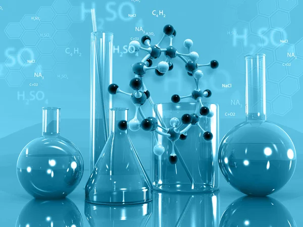 Chemie Laborgeräte Mit Molekülen Wissenschaftlicher Hintergrund Illustration — Stockfoto