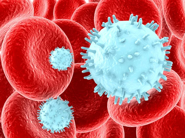 Virus with blood cells. 3d illustration