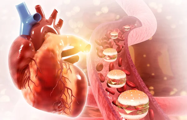 Fast food burgers with human heart. 3d illustration