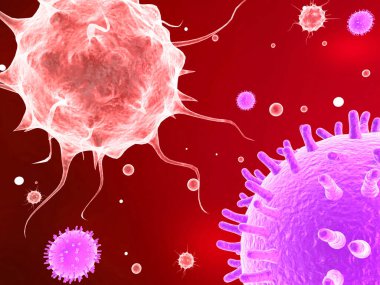 covid-19, koronavirüs salgını, Hepatit virüsleri, grip virüsü H1N1, AIDS. Virüs soyut arka plan. 3d illüstrasyon
