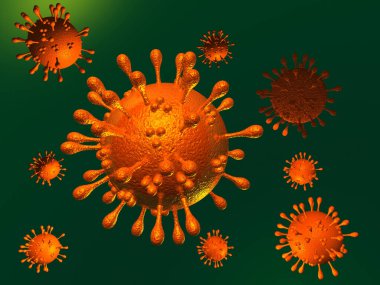 covid-19, koronavirüs salgını, Hepatit virüsleri, grip virüsü H1N1, AIDS. Virüs soyut arka plan. 3d illüstrasyon