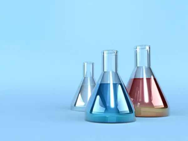 単離された背景にある化学ラボフラスコ 3Dイラスト — ストック写真