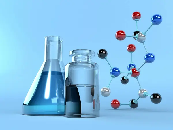 Laboratoriumkolf Voor Chemie Met Atom Molecuul Geïsoleerde Achtergrond Illustratie — Stockfoto