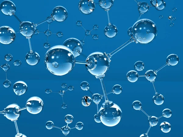 Molecules background blue. 3d illustration